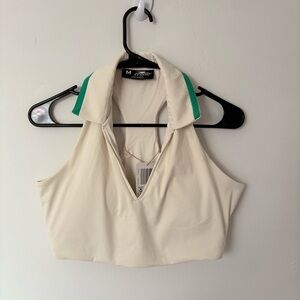 Cream Crop Top with Green Accents